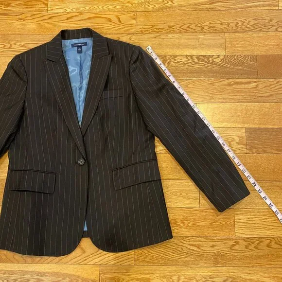 Vintage Lands End Womens Blazer Jacket Black Striped Cashmere Wool Size 12 - Picture 2 of 10